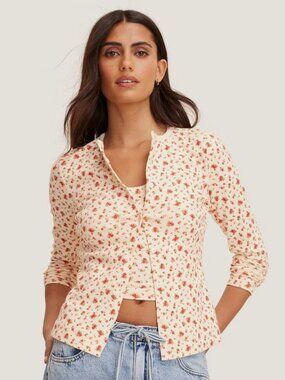 Women's Pointelle Cardigan - Parke x Target Cream Floral S